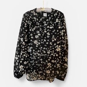 CAbi Black & White Floral Delight Blouse Sheer Flowy Relaxed Fit